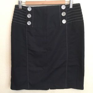 navy pencil skirt with silver accents